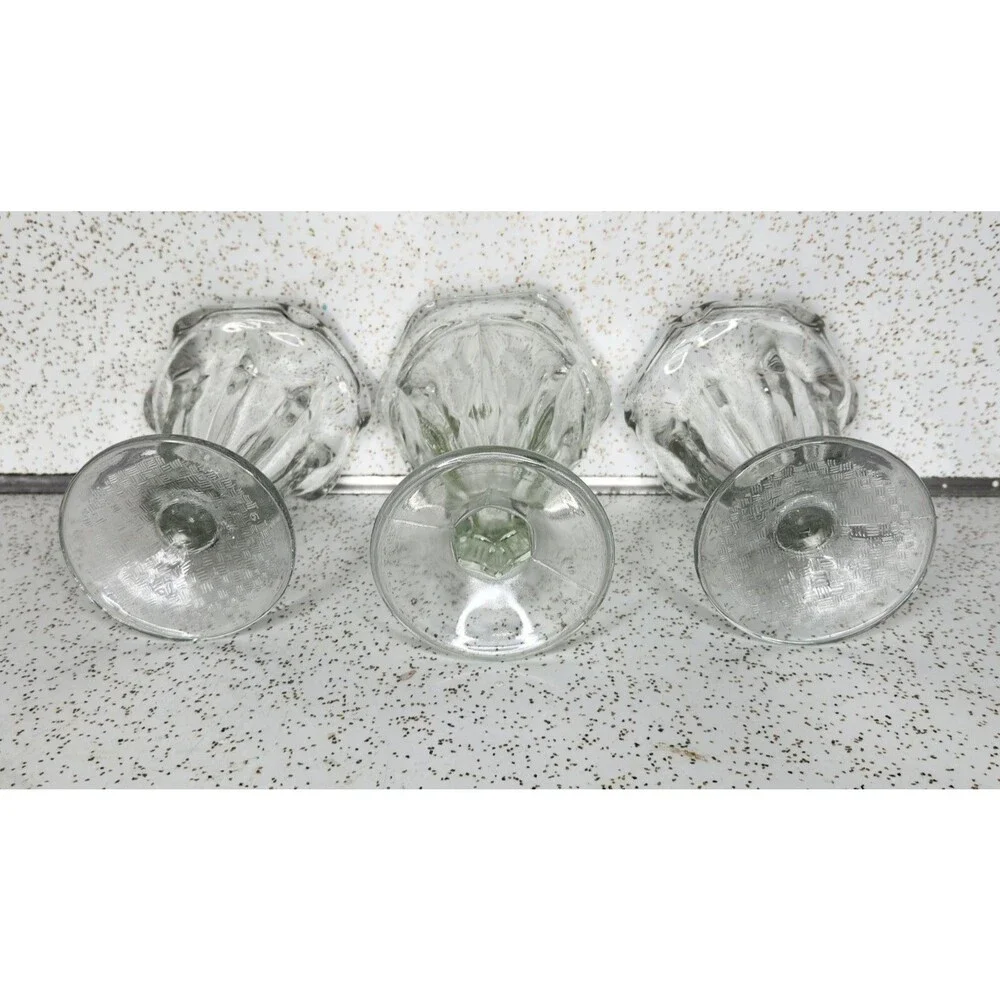 3x Anchor Hocking 1960s Tulip Ice Cream Sundae Dessert Glasses Stem Foot 6